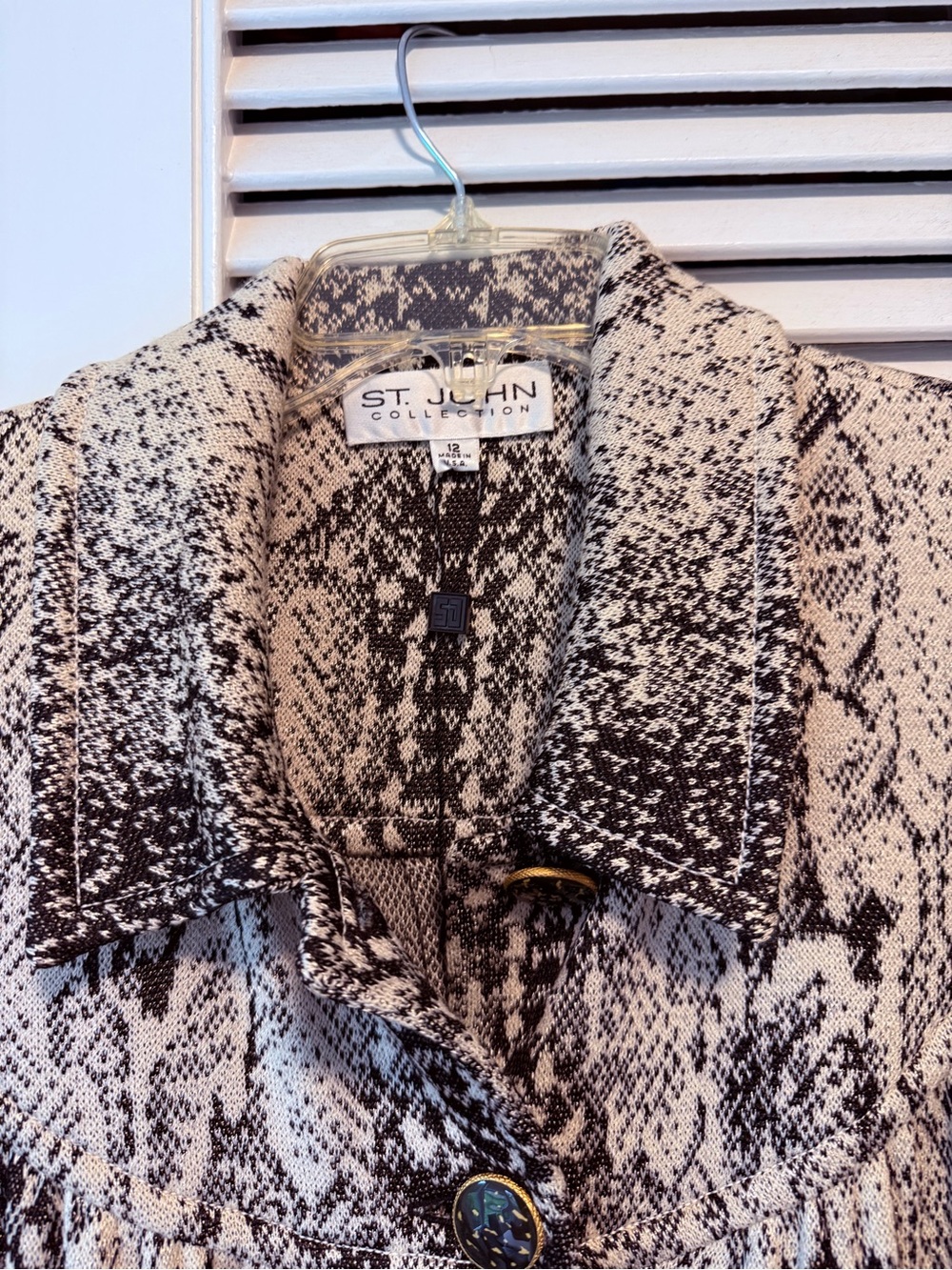 St. John Collection Neutral Snake-Print Long Sleeve Shirt Dress - Picture 4 of 4